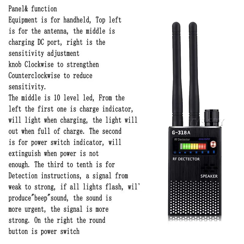 2.4G Wifi RF Signal Finder Anti Candid Kamera Detektor Spion Dold Kamera Ljud Bugg GPS Tracker GSM Trådlös Enhetsskanner Svart