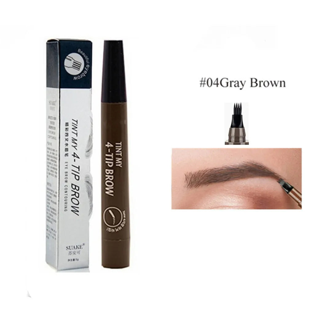 4D Microblading Ögonbrynspenna med 4 gafflar Ögonbrynstatueringspenna Långvarig Fin Skiss Flytande Ögonbrynsmakeup