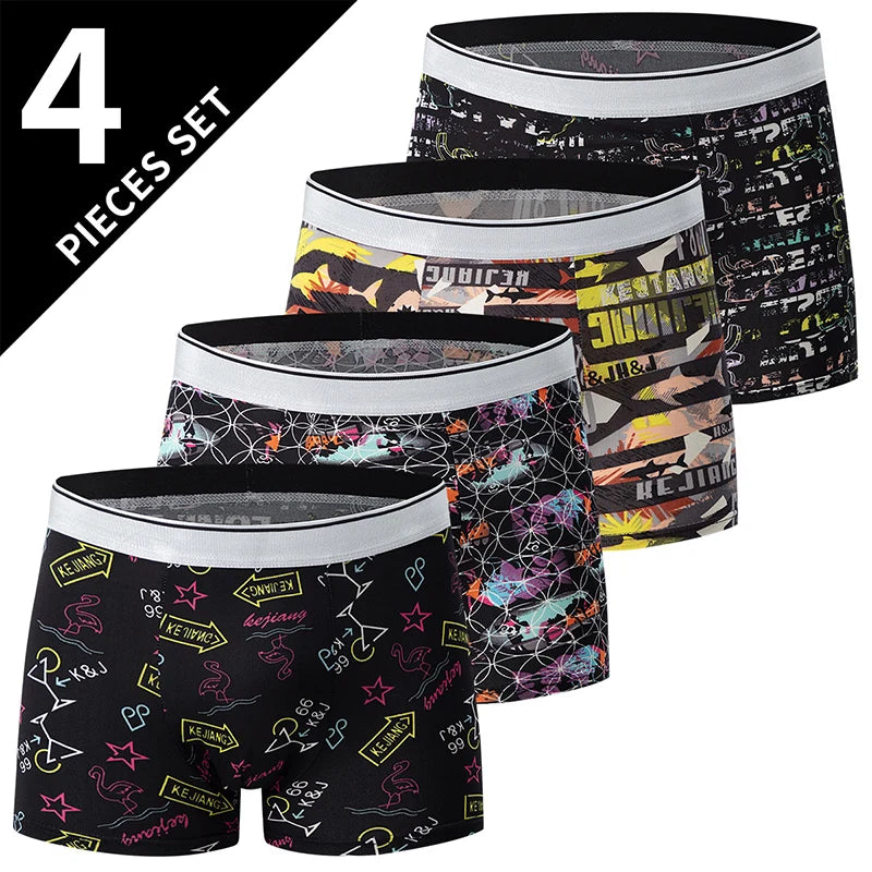 4-pack HERR Enfärgade Sexiga Boxershorts i Europa och Amerika, Antibakteriella, Andningsbara, Plusstorlekar, Herrshorts
