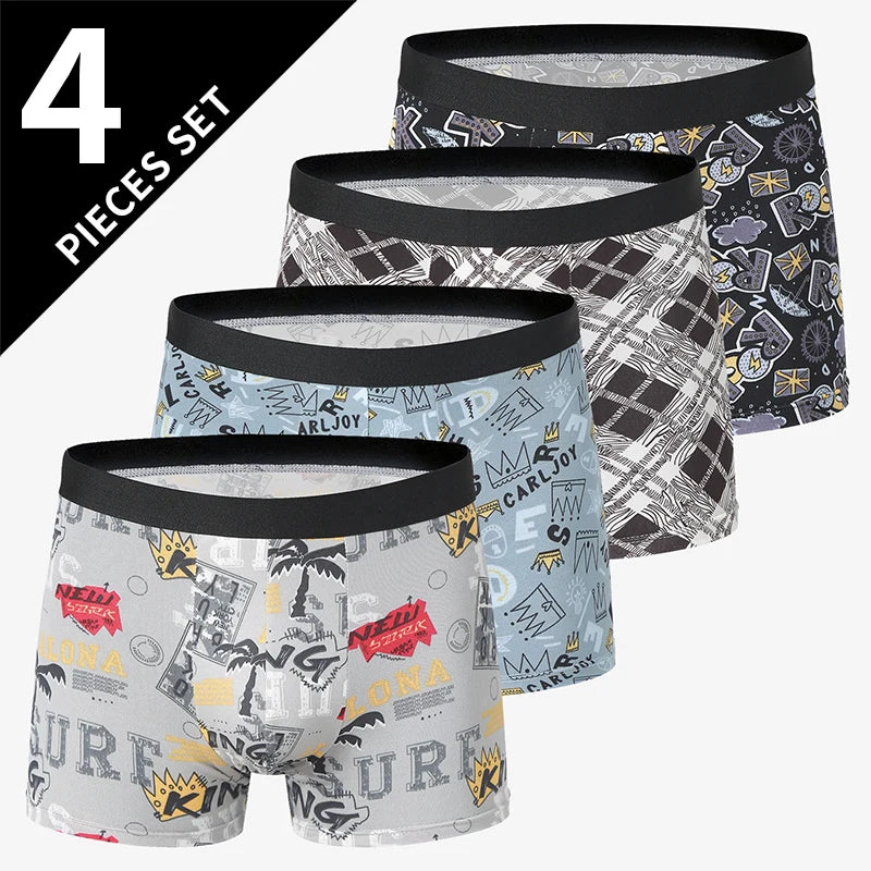 4-pack HERR Enfärgade Sexiga Boxershorts i Europa och Amerika, Antibakteriella, Andningsbara, Plusstorlekar, Herrshorts