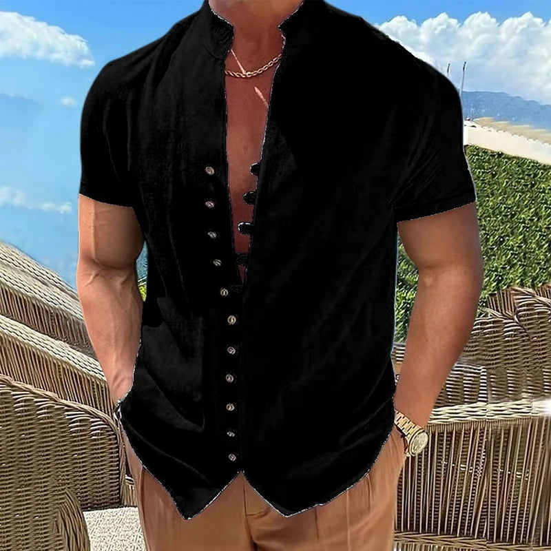 Sommar Kortärmade Skjortor För Herr Vita Formella Skjortor Sociala Kläder Casual Bomull Linne Toppar Strandblusar Herrkläder