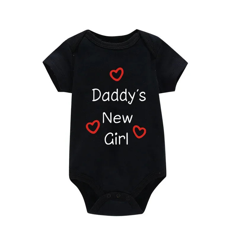 Söt pappas nya flicka tryck nyfödd babyflicka jumpsuit sommar mjuk kortärmad body bomull onesie