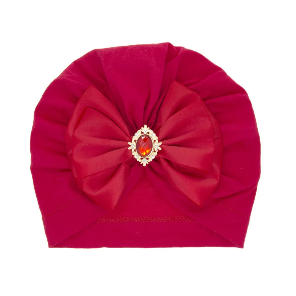 Enfärgad Baby Turban Rosett Bling Strass Spädbarnsmössor Flicka Mössa Mode Handgjord Band Rosett Indisk Mössa Mjuk Huva 0-2År