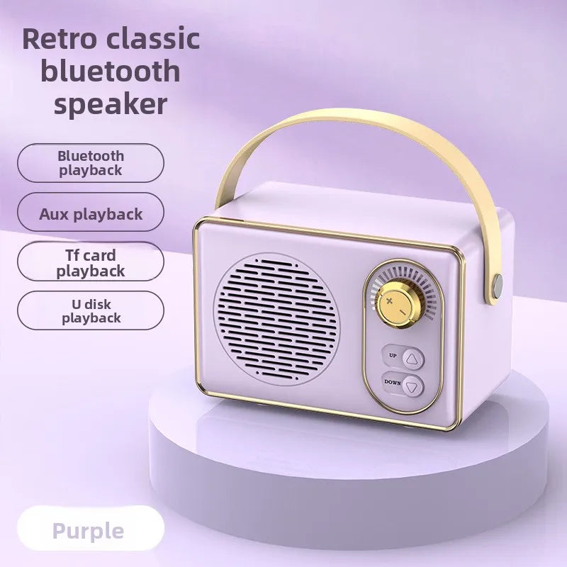 Mini Bluetooth-högtalare i vintagestil, trådlös ljudspelare, bärbar utomhushögtalare med klassisk design, hemma- och reseanvändning