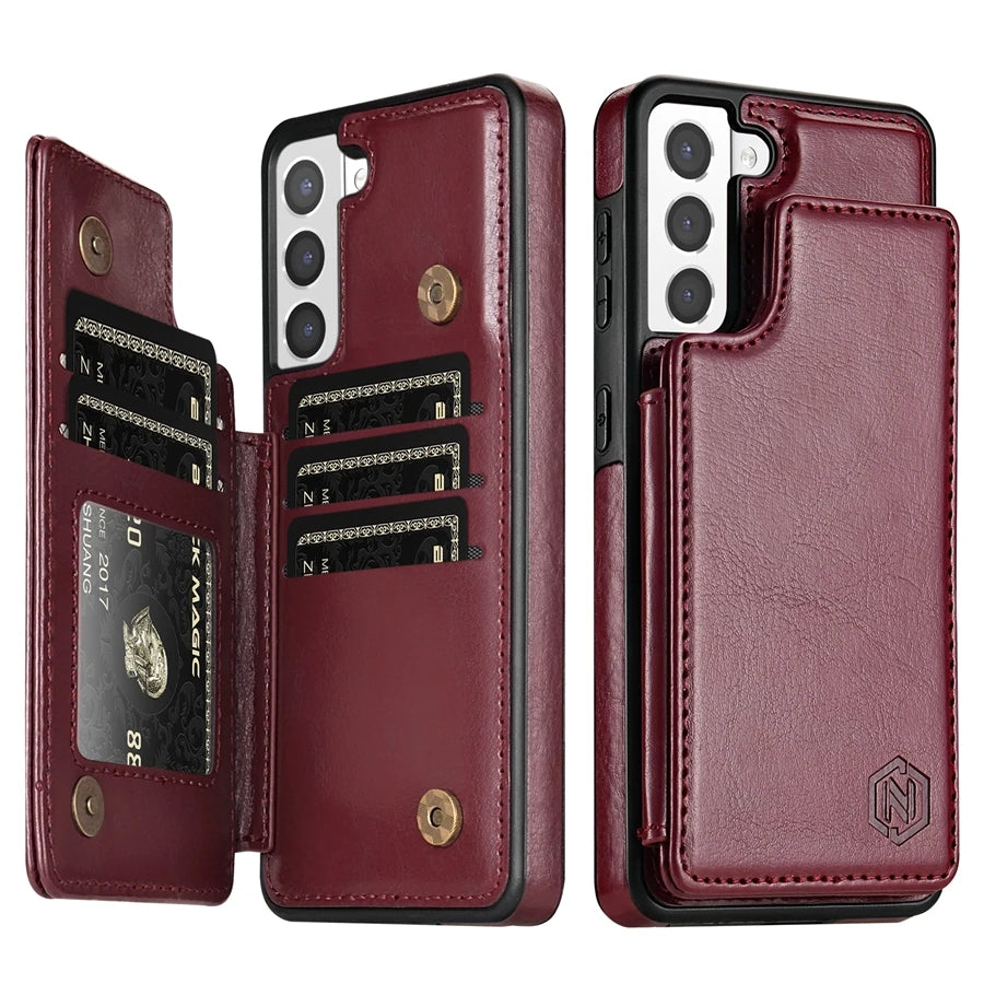 Plånbok RFID-blockerande lager skyddande stöldskyddande magnetiskt läderfodral för Samsung Galaxy A15 A16 A17 A26 A35 A36 A53 A54 A55 A56