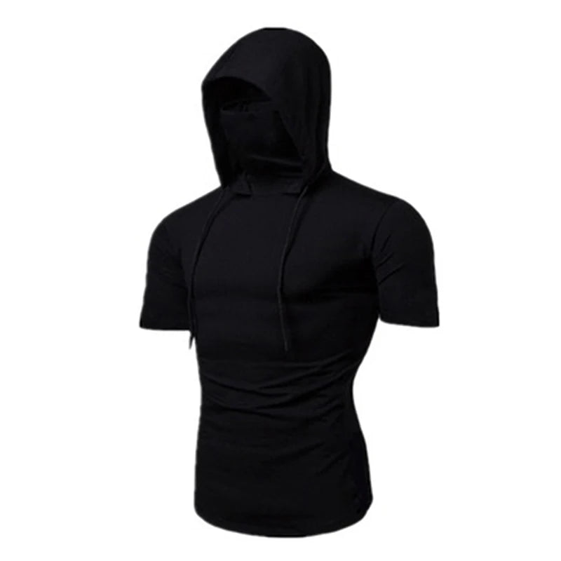 Herr Gym Tunn Hoodie Kortärmad Hoodies Med Mask Tröja Casual Splice Stor Mask Hoodie Tröja Cykling