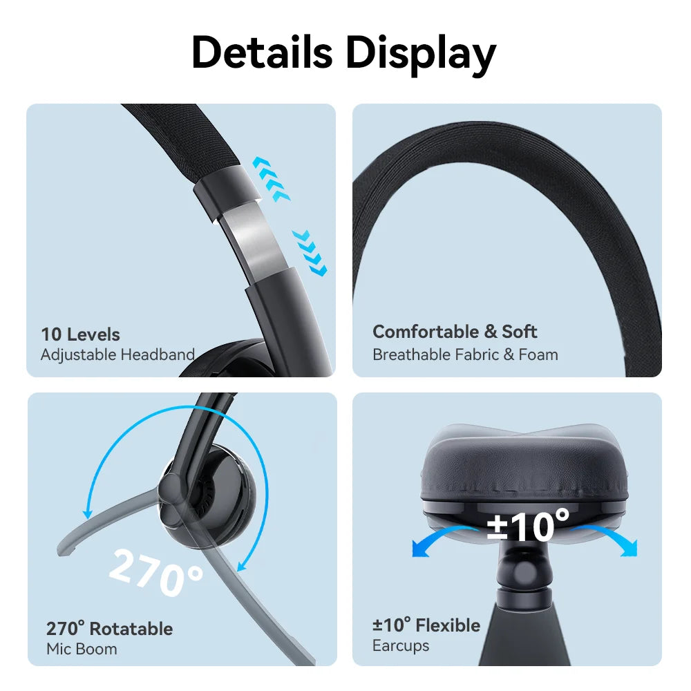 EMEET Trådbundet Headset med Mikrofon Callcenter USB Hörlurar ENC Brusreducerande Kontorshörlurar med Kabel för Telefon/PC Dator