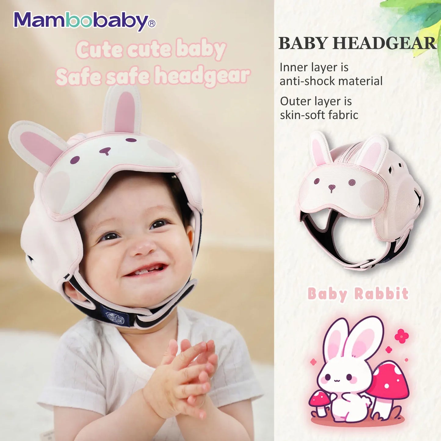 Mambobaby Säker Anti-Shock Babyhjälm Småbarn Huvudskydd Huvudbonad för Spädbarn Lär Krypa, Gå Förhindra Skador från Stötfall