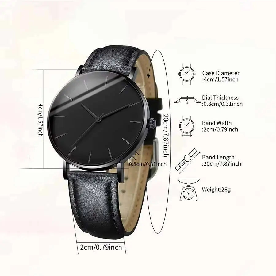 Herrklockor för män, affärsklockor, mode, ultratunn urtavla, kvartsklocka, casual, läderarmband, herrarmbandsur, reloj hombre