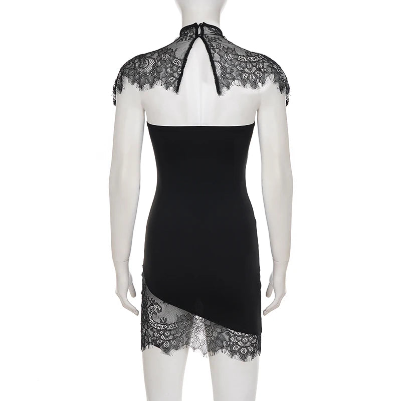 SUCHCUTE Dam Sexig Spets Sjal+Klänning Elegant Ärmlös Bodycon Klubb Festklänningar Y2k Estetisk Outfit Sommar Grunge Fairycore
