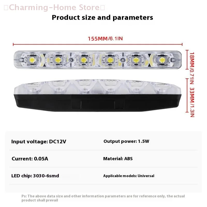 【M】2 st universella varselljus DC 12V 1.5W DRL 6 lysdioder bilstyling bilvarselljus bil dagsljus LED-lampa