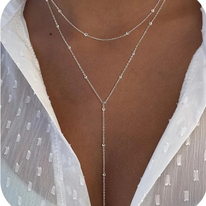 Rostfritt stål Y-format hängehalsband för kvinnor och flickor elegant mode kubisk zirkonia lång tofs dingel choker smycken gåvor