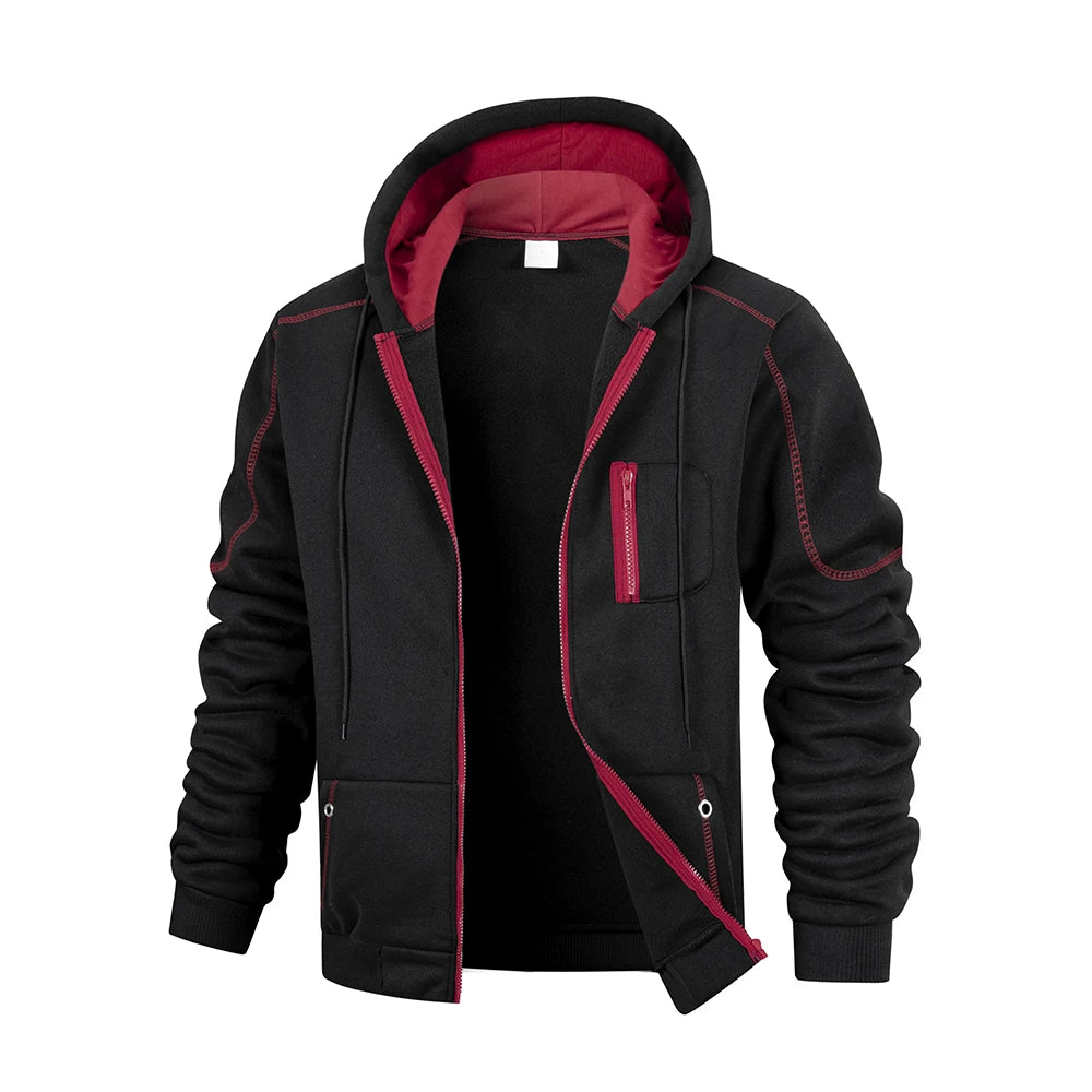 Herr Casual Sport Zipper Hoodie Coat Enfärgad Kofta Sweatshirt för Herrkläder Sportkläder Slim Fit Casual Jacka