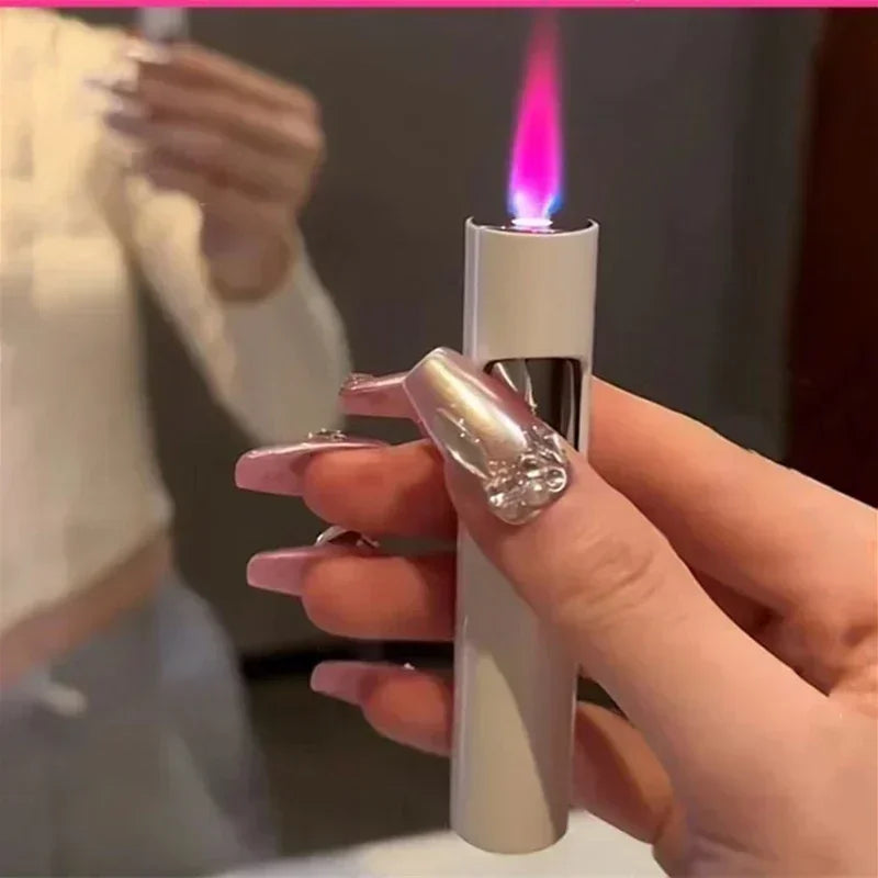 Lyxig mini uppblåsbar tändare med strass, vindtät metall, rosa låga, bärbar tändare för män och kvinnor, små verktyg
