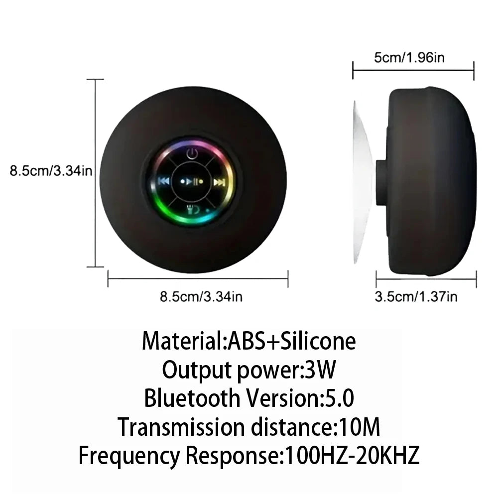 Bärbar trådlös Bluetooth 5.0-högtalare LED IPX4 vattentät högtalare utomhus badrum stor sugkopp mini stereo ljudlåda
