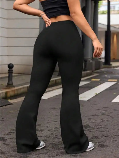 Svarta yogabyxor med hög midja och utsvängda leggings för kvinnor, sexiga och bekväma, stretchiga och avslappnade byxor för fitness och träning
