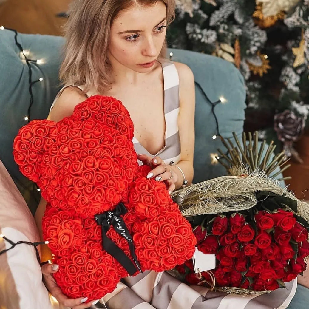Röd rosbjörn 40 cm konstgjord blomma ros nallebjörn för kvinnor alla hjärtans dag bröllop födelsedag julklapp