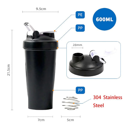 Bärbar 1-pack proteinshaker 600 ml fitnessflaska med vispboll för fitnessentusiaster, perfekt för utomhusgym