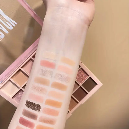 Ögonskuggspalett med 25 färger och högglansig rosbrun ton, matt glitter, daglig makeup, torr rosögonskugga