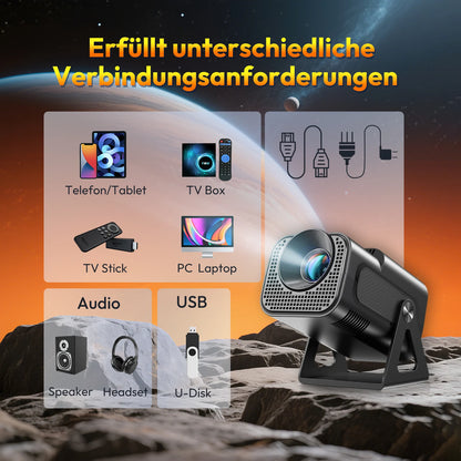 XGODY HY320 Mini Native 720P Android 14 4K-projektor 350ANSI H726 Wi-Fi 6 BT 5.0 bio utomhus bärbar 180° roterbar projektor