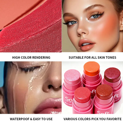 Multifunktionell Rouge Vattentät Makeup Stick Rouge Byggbar Stick För Kinder Matt Och Daggfrisk Finish Bärbar Enkel Applicering