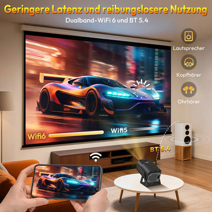 XGODY HY320 Mini Native 720P Android 14 4K-projektor 350ANSI H726 Wi-Fi 6 BT 5.0 bio utomhus bärbar 180° roterbar projektor