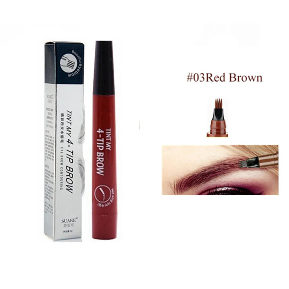 4D Microblading Ögonbrynspenna med 4 gafflar Ögonbrynstatueringspenna Långvarig Fin Skiss Flytande Ögonbrynsmakeup