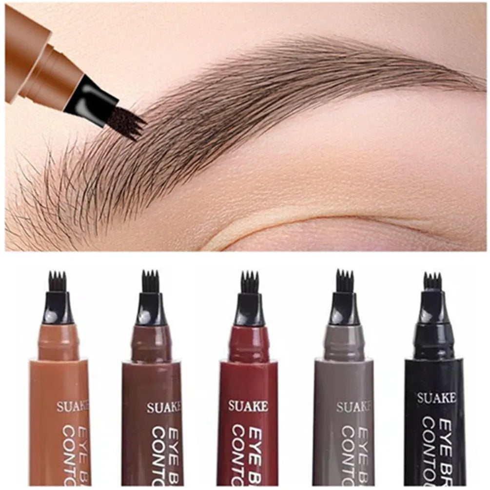 4D Microblading Ögonbrynspenna med 4 gafflar Ögonbrynstatueringspenna Långvarig Fin Skiss Flytande Ögonbrynsmakeup