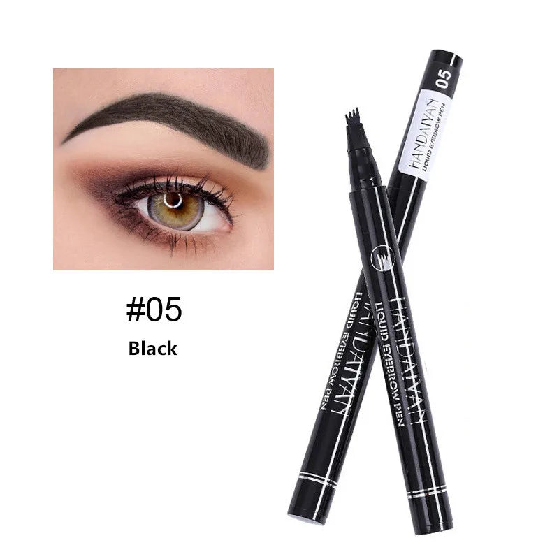 4D Microblading Ögonbrynspenna med 4 gafflar Ögonbrynstatueringspenna Långvarig Fin Skiss Flytande Ögonbrynsmakeup