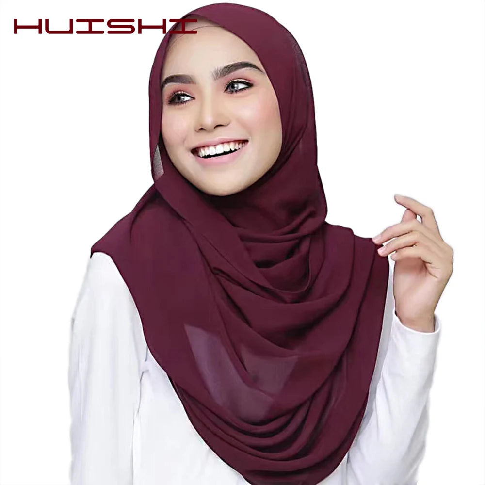 Muslimsk chiffong hijab kvinnor bubbelchiffong halsduk för kvinnor damer slöja muslimsk islam enfärgad malaysisk muslimsk wrap halsdukar