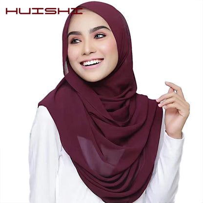 Muslimsk chiffong hijab kvinnor bubbelchiffong halsduk för kvinnor damer slöja muslimsk islam enfärgad malaysisk muslimsk wrap halsdukar