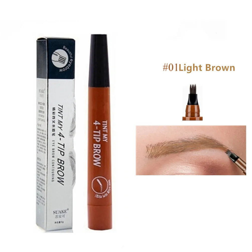 4D Microblading Ögonbrynspenna med 4 gafflar Ögonbrynstatueringspenna Långvarig Fin Skiss Flytande Ögonbrynsmakeup