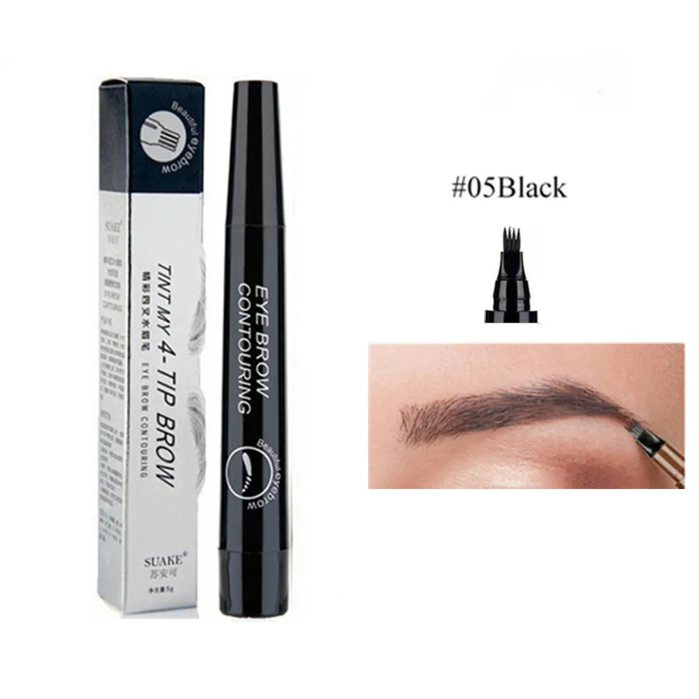 4D Microblading Ögonbrynspenna med 4 gafflar Ögonbrynstatueringspenna Långvarig Fin Skiss Flytande Ögonbrynsmakeup