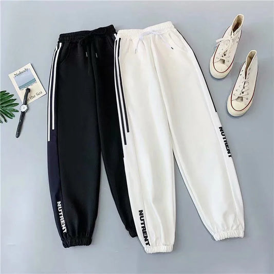 Joggingbyxor i storlek 5XL för kvinnor, baggy sweatpants, svarta, höstmodell, lösa hiphop-harembyxor för kvinnor, hög midja, sportbyxor i koreansk stil