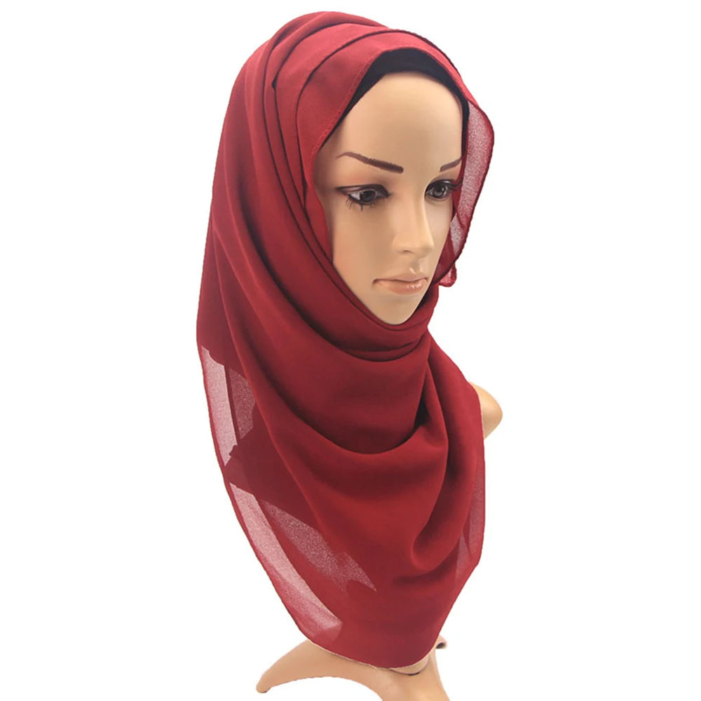 Muslimsk chiffong hijab kvinnor bubbelchiffong halsduk för kvinnor damer slöja muslimsk islam enfärgad malaysisk muslimsk wrap halsdukar