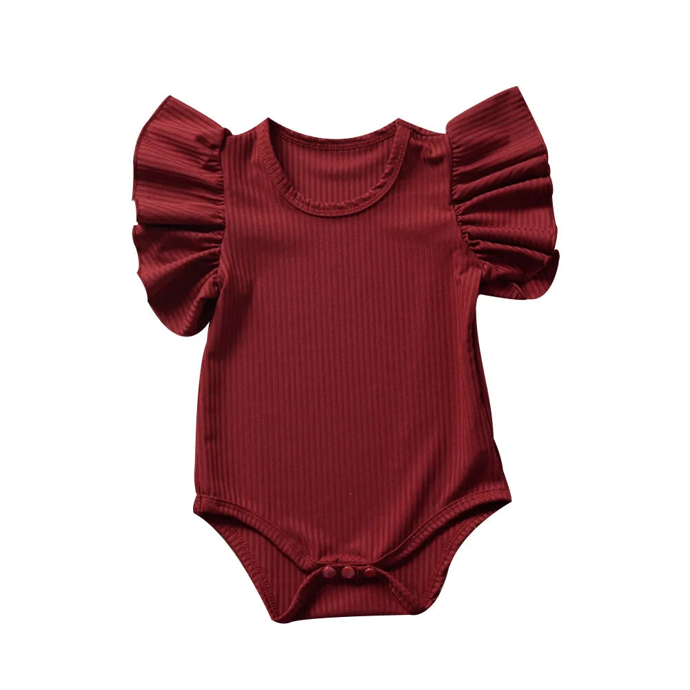 0-18 månader Nyfödd Baby Flicka Rompers Volang Kortärmad Bodysuit För Spädbarn Flickor Enfärgad Svart Rosa Vit Sommar Playsuits