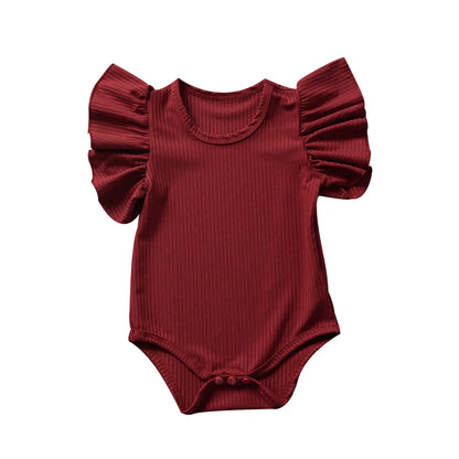 0-18 månader Nyfödd Baby Flicka Rompers Volang Kortärmad Bodysuit För Spädbarn Flickor Enfärgad Svart Rosa Vit Sommar Playsuits