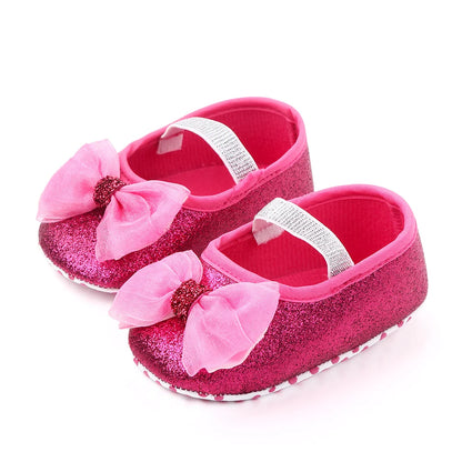 Babyflickor Paljetter Dockskor Mary Jane Platta Glitter Spets Rosett Fina Prinsessskor Halkfria Första Gåskor Spädbarnsskor