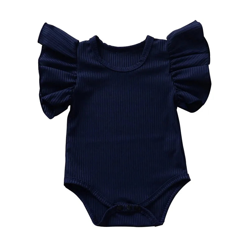 0-18 månader Nyfödd Baby Flicka Rompers Volang Kortärmad Bodysuit För Spädbarn Flickor Enfärgad Svart Rosa Vit Sommar Playsuits