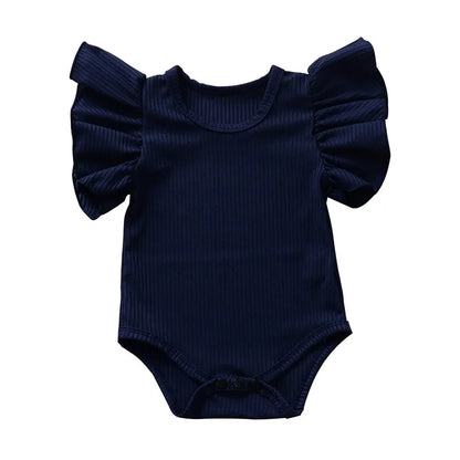 0-18 månader Nyfödd Baby Flicka Rompers Volang Kortärmad Bodysuit För Spädbarn Flickor Enfärgad Svart Rosa Vit Sommar Playsuits