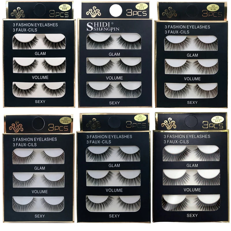 ögonfransar 3 par lösögonfransar naturliga långa 3D minkfransar mjuka fluffiga spetsiga handgjorda lösögonfransar ögonmakeup verktyg maquiagem