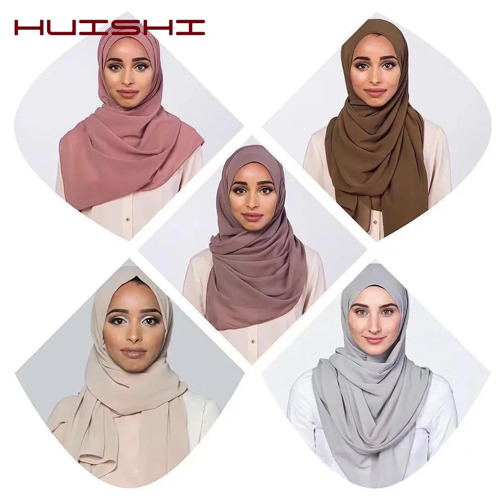 Muslimsk chiffong hijab kvinnor bubbelchiffong halsduk för kvinnor damer slöja muslimsk islam enfärgad malaysisk muslimsk wrap halsdukar