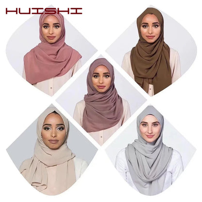 Muslimsk chiffong hijab kvinnor bubbelchiffong halsduk för kvinnor damer slöja muslimsk islam enfärgad malaysisk muslimsk wrap halsdukar