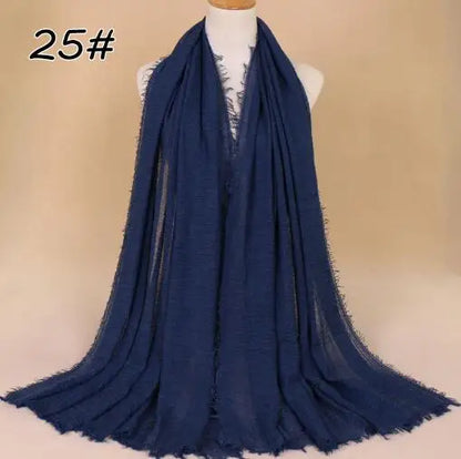 2018 Ny Etnisk Överdimensionerad Muslimsk Crinkle Hijab Huvudduk Dam Enfärgad Bubbla Bomullssjalar Och Sjalar Mjuk Stor Linne Foulard Femme