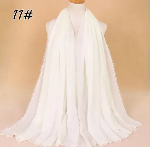 2018 Ny Etnisk Överdimensionerad Muslimsk Crinkle Hijab Huvudduk Dam Enfärgad Bubbla Bomullssjalar Och Sjalar Mjuk Stor Linne Foulard Femme