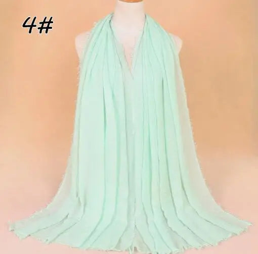 2018 Ny Etnisk Överdimensionerad Muslimsk Crinkle Hijab Huvudduk Dam Enfärgad Bubbla Bomullssjalar Och Sjalar Mjuk Stor Linne Foulard Femme
