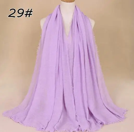 2018 Ny Etnisk Överdimensionerad Muslimsk Crinkle Hijab Huvudduk Dam Enfärgad Bubbla Bomullssjalar Och Sjalar Mjuk Stor Linne Foulard Femme