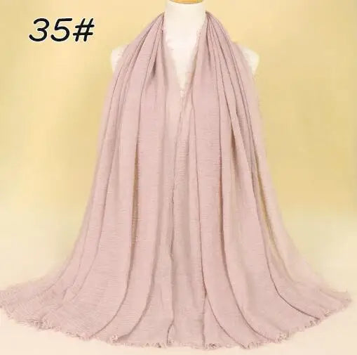 2018 Ny Etnisk Överdimensionerad Muslimsk Crinkle Hijab Huvudduk Dam Enfärgad Bubbla Bomullssjalar Och Sjalar Mjuk Stor Linne Foulard Femme