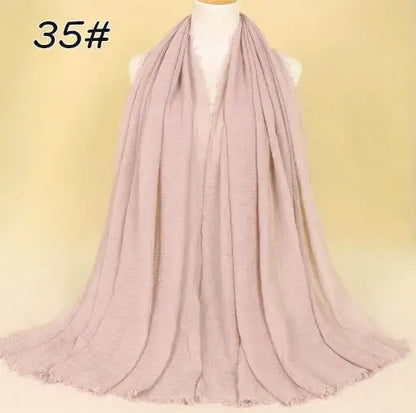 2018 Ny Etnisk Överdimensionerad Muslimsk Crinkle Hijab Huvudduk Dam Enfärgad Bubbla Bomullssjalar Och Sjalar Mjuk Stor Linne Foulard Femme