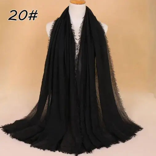 2018 Ny Etnisk Överdimensionerad Muslimsk Crinkle Hijab Huvudduk Dam Enfärgad Bubbla Bomullssjalar Och Sjalar Mjuk Stor Linne Foulard Femme